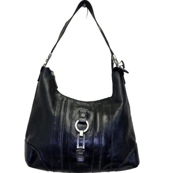 Etienne Aiguer Purse Genuine Leather shoulder handbag black silver hardware - Picture 1 of 3